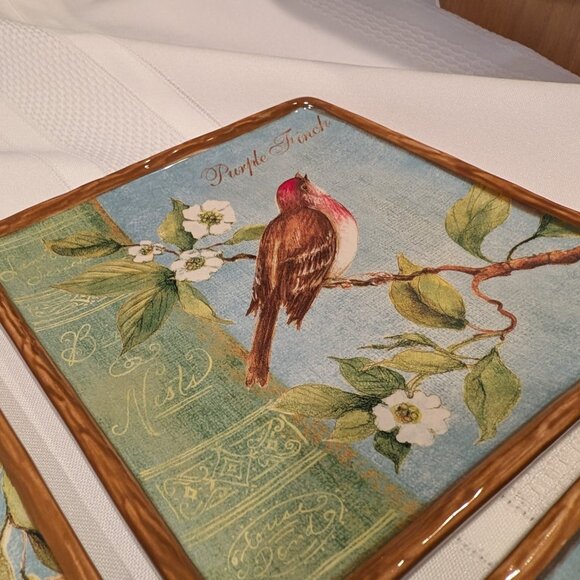 Certified International 4-piece Botanical Birds Ceramic  Set of 4 Susan Winget Botanical Birds Certified International 6-in square plates